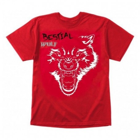 Bestial Wolf Camiseta Roja Bw Lobo Blanco